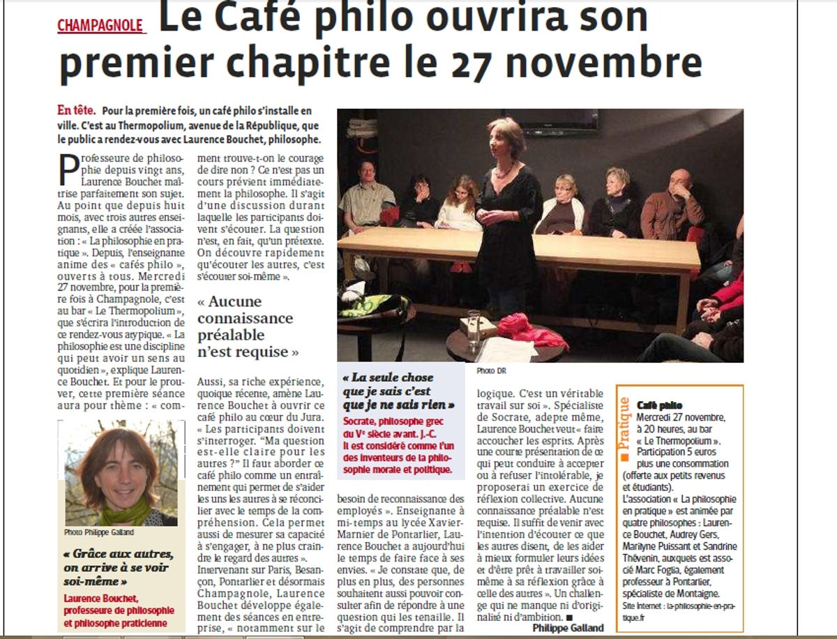 Presse régionale, 27 novembre 2013 : Le Café philo ouvrira son premier chapitre
