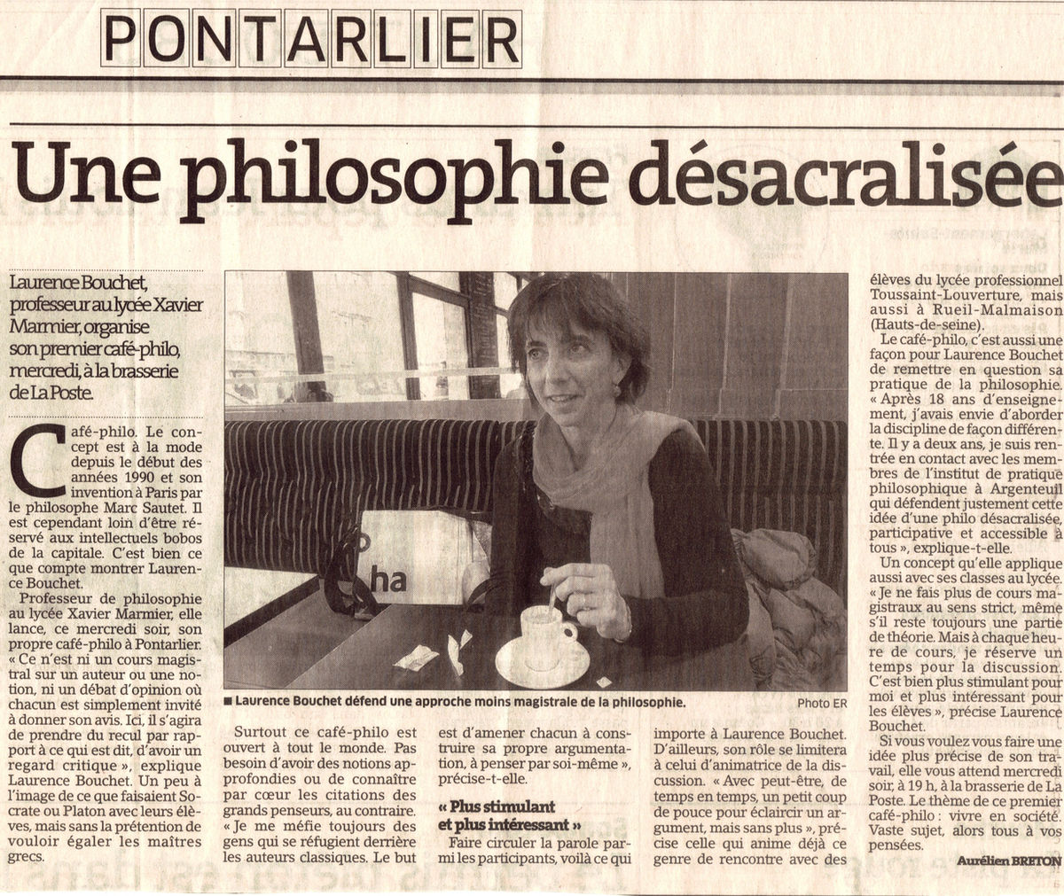 Presse régionale, Janvier 2013 : Philosophie désacralisée