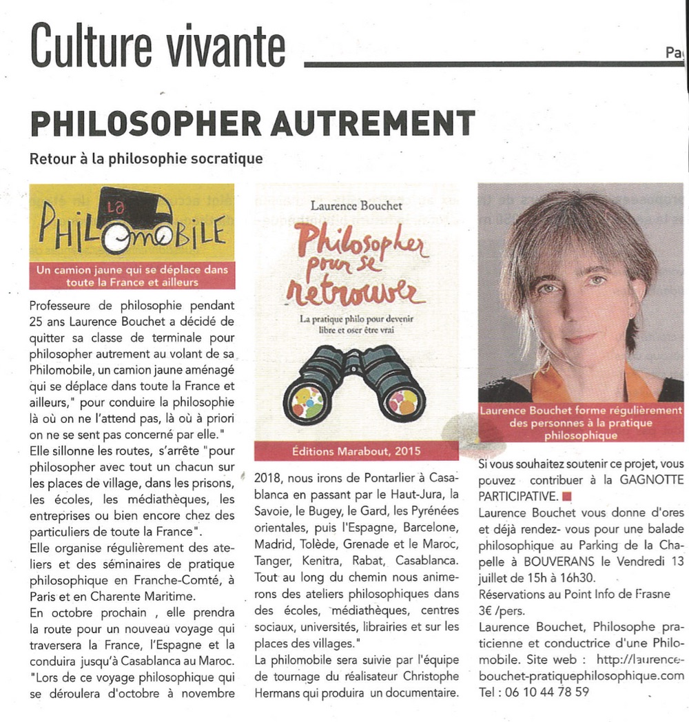 Hebdo 25, 25 juillet 2018 : Culture vivante : philosopher autrement — Elle trace la route