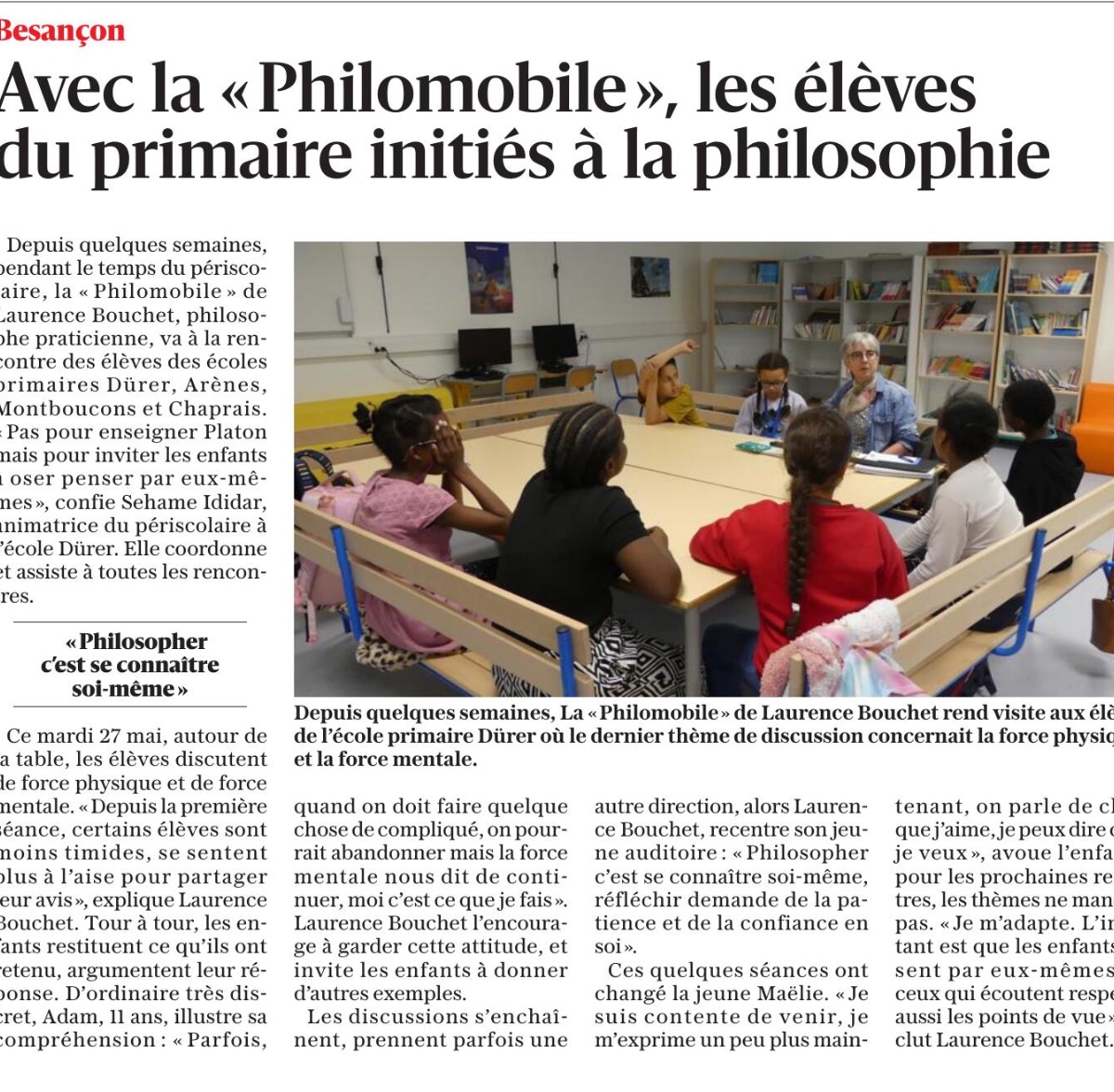 L’Est Républicain, Juin 2025 : La Philomobile : les élèves du primaire initiés à la philosophie