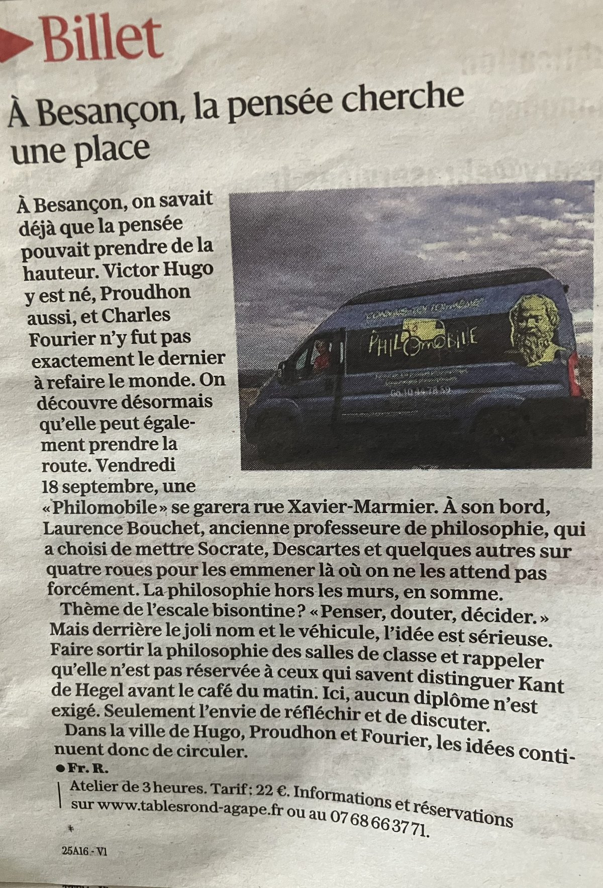 L’Est Républicain, 20 août 2026 : Billet — À Besançon, la pensée cherche une place